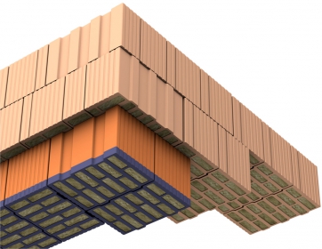 Stěna z cihelných bloků Porotherm 44 T Profi na soklu z bloků Porotherm 38 TS Profi