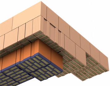 Stěna z cihelných bloků Porotherm 50 T Profi na soklu z bloků Porotherm 38 TS Profi