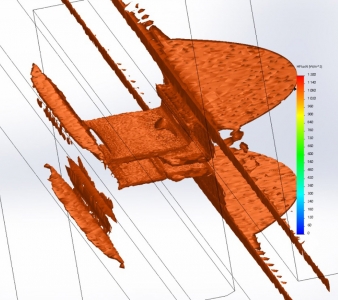 Obr. 7: Hustota tepelných toků detailu s podložkou typu B