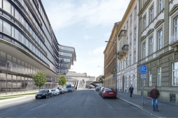 Nový vestibul stanice Masarykovo nádrží, vizualizace SUDOP Praha a Jakub Cigler Architekti