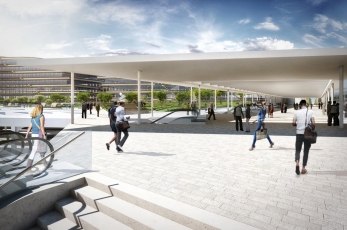 Nový vestibul stanice Masarykovo nádrží, vizualizace SUDOP Praha a Jakub Cigler Architekti