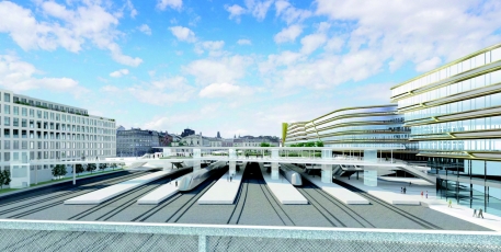 Nový vestibul stanice Masarykovo nádrží, vizualizace SUDOP Praha a Jakub Cigler Architekti