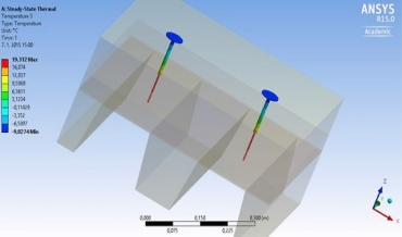 Zobrazení tepelného prostupu kotvou u modelu lehké střešní konstrukce s tloušťkou tepelné izolace 150 a 250 mm, poskytl Jindřich Stodůlka [1].