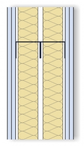 Obr. 1: Schéma zkoušené mezibytové stěny (zdvojený profil CW/UW 75 mm s dvojitým opláštěním SDK tl. 12,5 mm a vloženou minerální izolací tl. 2x 60 mm)