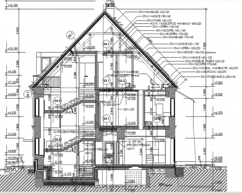 Obr. 6: Příčný řez objektem