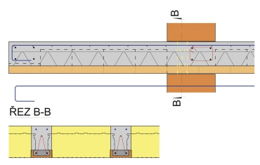 Obr. 8: Vyztužení nad trámem a vložení tepelné izolace