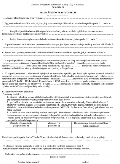 Prohlášení o vlastnostech, Nařízení Evropského parlamentu a Rady (EU) č. 305/2011