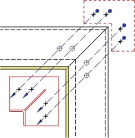 Obr. 11: Schéma kladení jednotlivých prvků pro zavěšení schránky sevřením mezi plechy