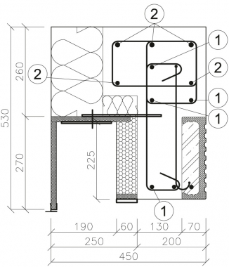 Obr. 18: Řez kotvením schránky v rohu bez sloupku