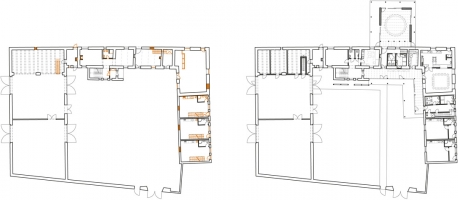 Půdorysy 1. NP před rekonstrukcí a po ní