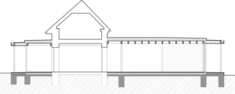 Řez chodbou a komunitní místností