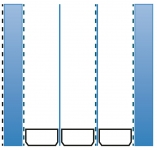 Obr. 3c: Dvojsklo, 3 komory, Ug = 0,3 W/m².K, s tloušťkou od 44 mm včetně oboustranného pokovu na vnějším skle