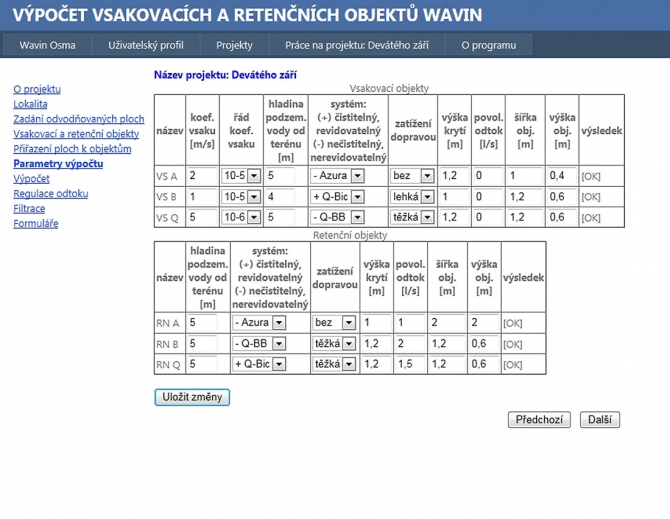 Zadávání výpočtových parametrů