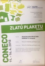 Zlatá plaketa Coneco za inovativní přístup k řešení problematiky v oblasti akustiky s výrobkem Heluz AKU Kompakt 21 broušená