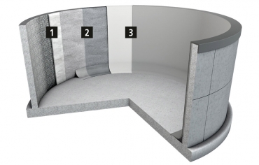 Sanace a ochrana  zařízení na výrobu bioplynu 1 – egalizace na otryskaném betonu 2 – produkt MC-PowerPro HCRprimer na začištěné egalizaci 3 – produkt MC-PowerPro HCR, nanesený ve dvou vrstvách