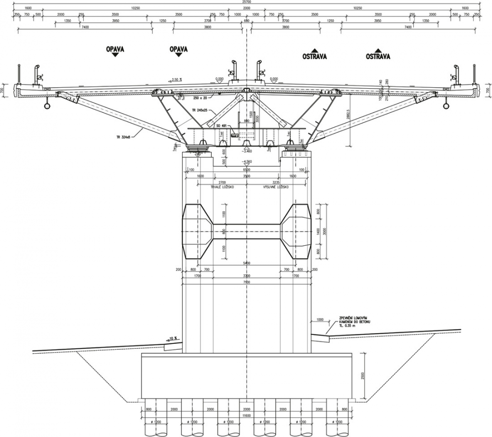 Obr. 1: Příčný řez mostem