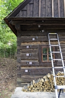 Obr. 8: Ukázka akustické detekce aktivity larev v dřevěných prvcích roubení Chalupy z Prlova a radnice ve Valašském muzeu v přírodě, Rožnov pod Radhoštěm