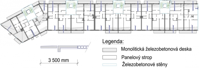 Obr. 4: Šedě dobetonávky podél balkónů