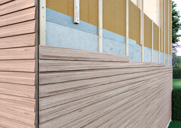 Detail nové fasády se skladbou z materiálů EGGER