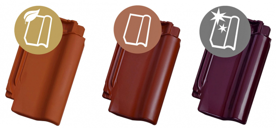 Povrchové úpravy tašek Tondach; a – režná; b – engoba; c – glazura