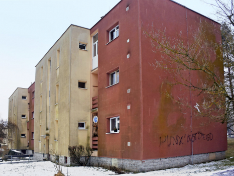 Obr. 3: Typická ukázka zatepleného panelového domu postiženého nárůstem řas