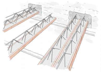 Obr. 11: Zdvojení trámů do vysekaných kapes pro zvýšení únosnosti stropu