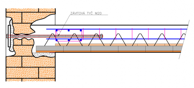 Obr. 16: Ukotvení zdiva do obvodového žebra