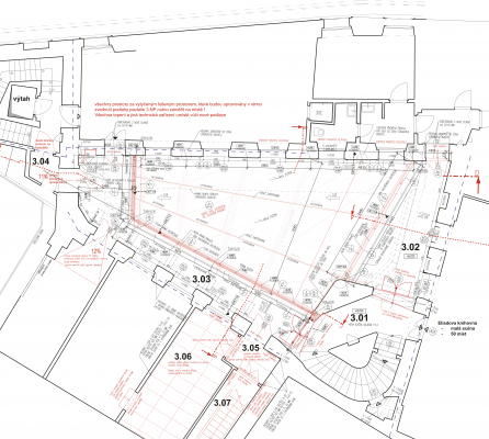 Obr. 1: Půdorys 3. NP s novým zastřešením