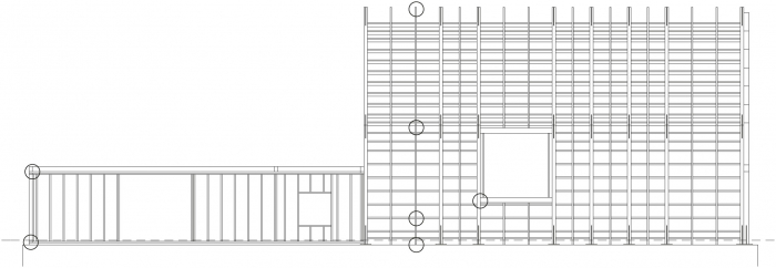 Podélný pohled na rámovou konstrukci