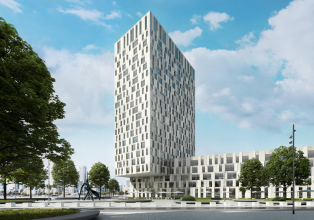 Fasáda Schüco UDC 80: Neprůhledné části fasády mohou být z široké škály různých materiálů, například kovových panelů, potištěného skla nebo přírodního kamene