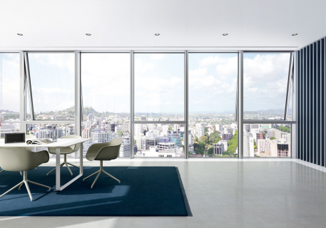 Fasáda Schüco UDC 80 CV má skrytá výklopná a také paralelně posuvná křídla s celkovou pohledovou šířkou pouhých 80 mm