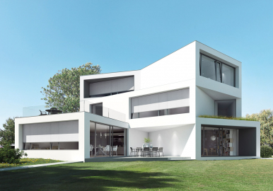 V bytech i rezidenčních domech jsou zachovány úžasné výhledy i při zatažení textilních screenových rolet Schüco ZIP Design Screen