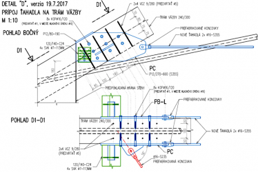 Obr. 13: Detail pripojenia nových ťahadiel na trámy priečnej väzby