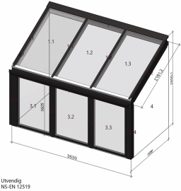 Nákres zimní zahrady s rozměry
