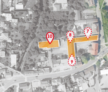 Soubor staveb bude stát na náměstí Osvoboditelů v sousedství radotínského kulturního střediska U koruny, 7 – komunitní centrum, 8 – služebna policie, 9 – komunitní centrum, 10 – dnes už stojící hasičská stanice