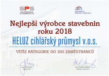 Heluz – diplom pro nejlepšího výrobce stavebnin roku 2018