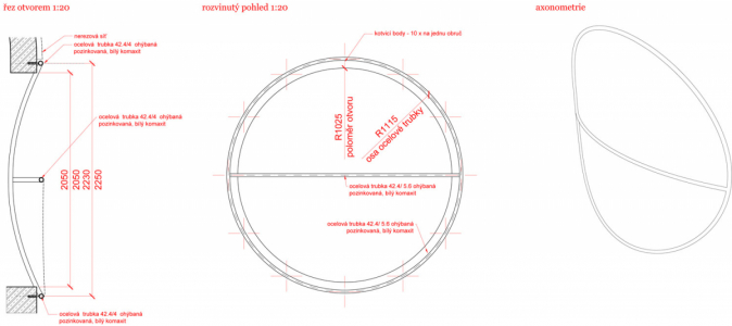 Výkres mříže „oken“