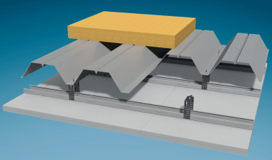 Skladba stropu s trapézovým plechem s dvojitým opláštením deskou Knauf FIREBOARD, REI 120 min