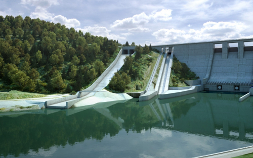 Nový bezpečnostní přeliv na Orlíku, vizualizace Povodí Vltavy