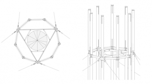 Obr. 2: Napojení segmentů rozhledy ocelovým styčníkem