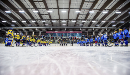Z jedné strany je nad kluzištěm několik řad sedadel „tribuny“, nad nimi je skleněný „skybox", určený především pro doprovod trénujících hráčů