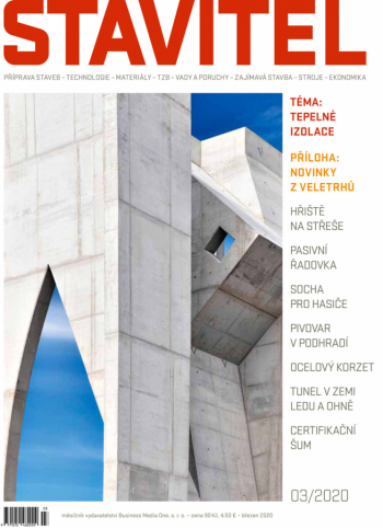 Stavitel 3/2020. Na titulní straně snímek z průběhu stavby UPO velké Poříčí