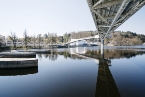 Záměrem autorů projektu bylo nezatížit konstrukcemi střed řeky a minimalizovat rozměry pylonů, proto zvolili poměrně subtilní konstrukci