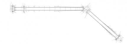 Půdorys: 1 – Ocelové ložisko neposuvné kloubové, 2 – Opěra na pravém břehu, 3 – Ocelové ložisko vedené v podélném směru, 4 – Šikmý pylon, 5 – Elastomerové ložisko s volným kosením, 6 – Pilíř P1, 7 – Závěsy, 8 – Lano, 9 – Elastomerové ložisko s volným kosením a kluznou vrstvou pro dilataci v podélném směru, 10 – Pilíř P2, 11 – Opěra O2 na levém břehu, 12 – Kotevní rošt