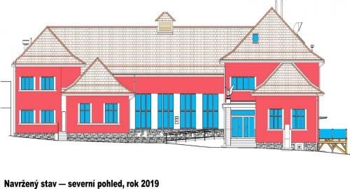 Sokolovna Černovice – pohled