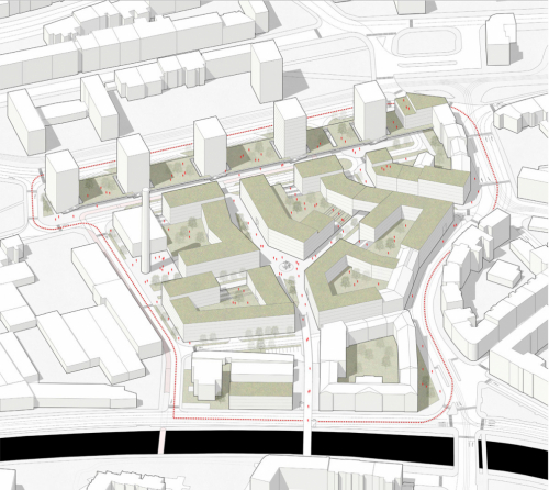 2.–3. místo: Jakub Sedláček se ve svém projektu Brownfield Veletržní v Brně zabývá revitalizací území bývalých oděvních závodů a navazujícího okolí v širším centru Brna