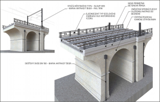 Segment kamenneho oblouku s ocelovym zabradlim