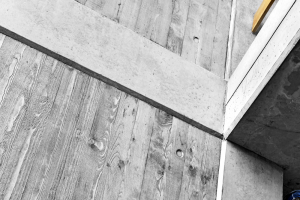 Obr. 2: Atrium kancelářské budovy v Pardubicích nese otisk speciálně upravených kartáčovaných prken (realizace TAKO Pardubice)