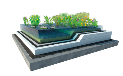 Jezírko ve střešní zahradě je vhodné  pro novostavby. Střecha s jezírkem vyžaduje pravidelnou údržbu.