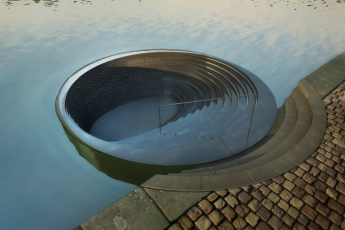 Návrh plovoucích veřejných toalet, vizualizace cyrany.com